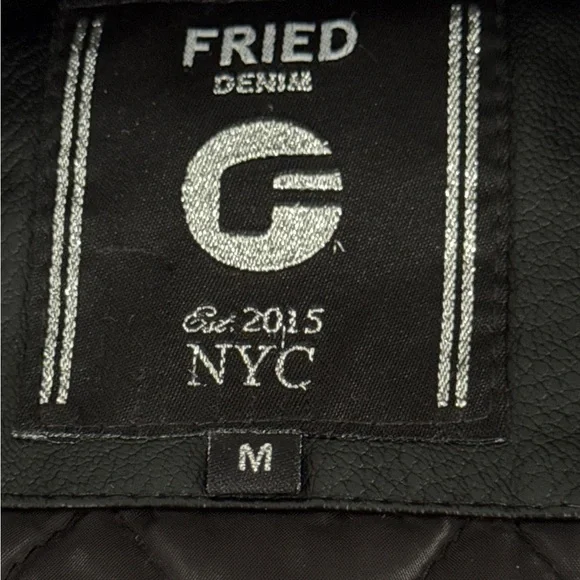 Men's Fried Denim NYC Black Faux Leather Biker Vest, Size Medium. - Picture 6 of 16